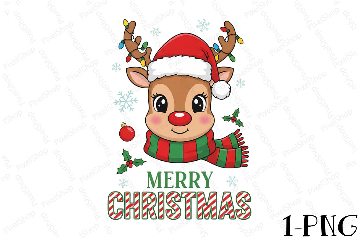 Reindeer Merry Christmas PNG, an Illustration by DreamPrint404 (Photo 1 of 7)
