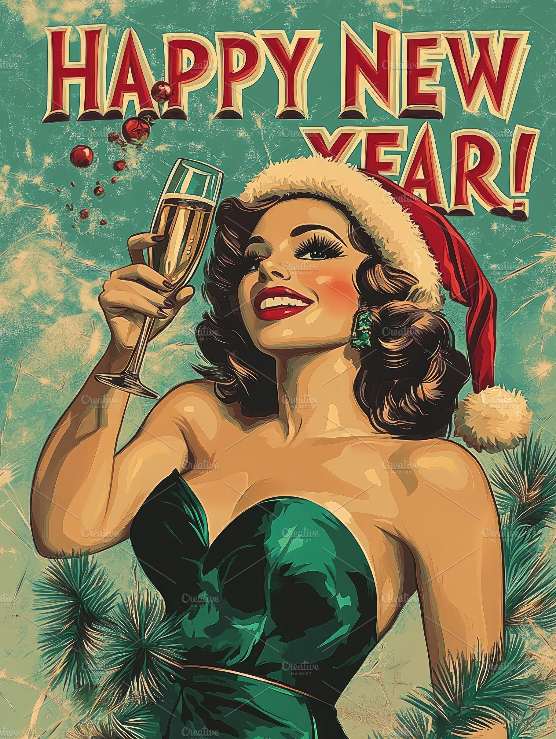 woman in santa style with sparkling wine. inscription HAPPY NE, a Photo by Pictures for you!!!!!!!!!