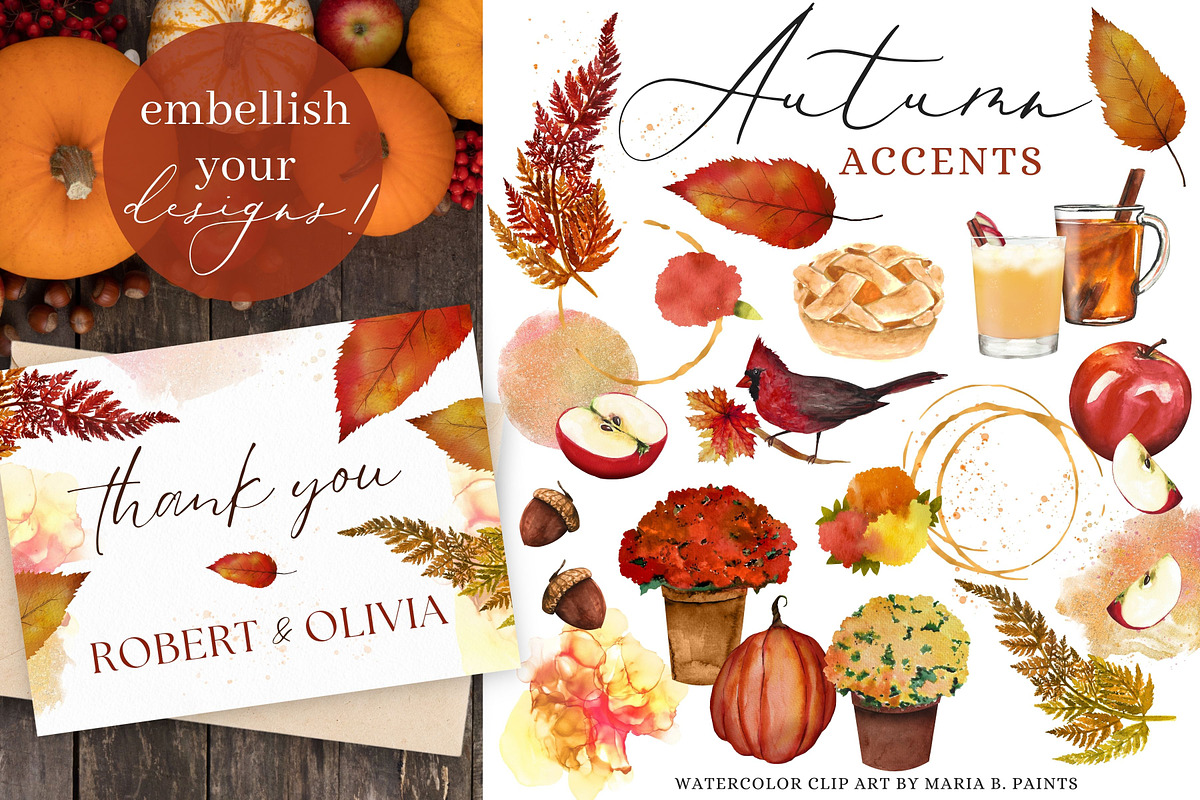 Autumn Accent Illustration Clip Art, a Seasonal Illustration by Maria B. Paints