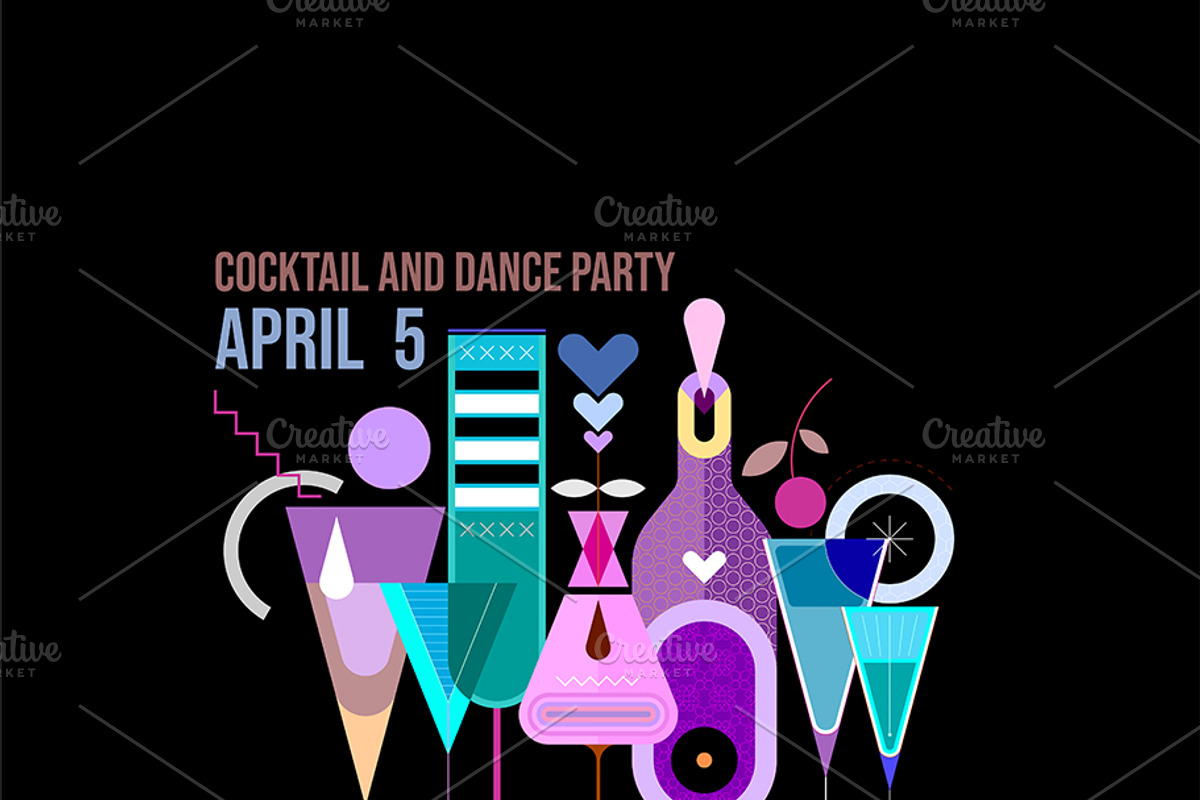 Cocktail Party Poster Vector Designs, a Decorative Illustration by danjazzia (Photo 9 of 9)