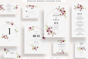 Burgundy Wedding Invitation Suite, an Invitation Template by Azka Creative