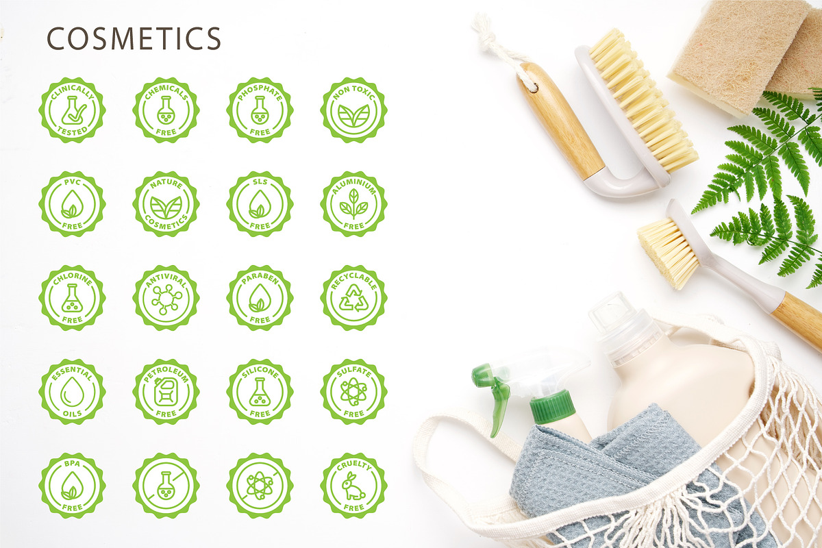 Eco, bio and quality green stamps, an Outline Icon by RevolutionizZed (Photo 5 of 11)