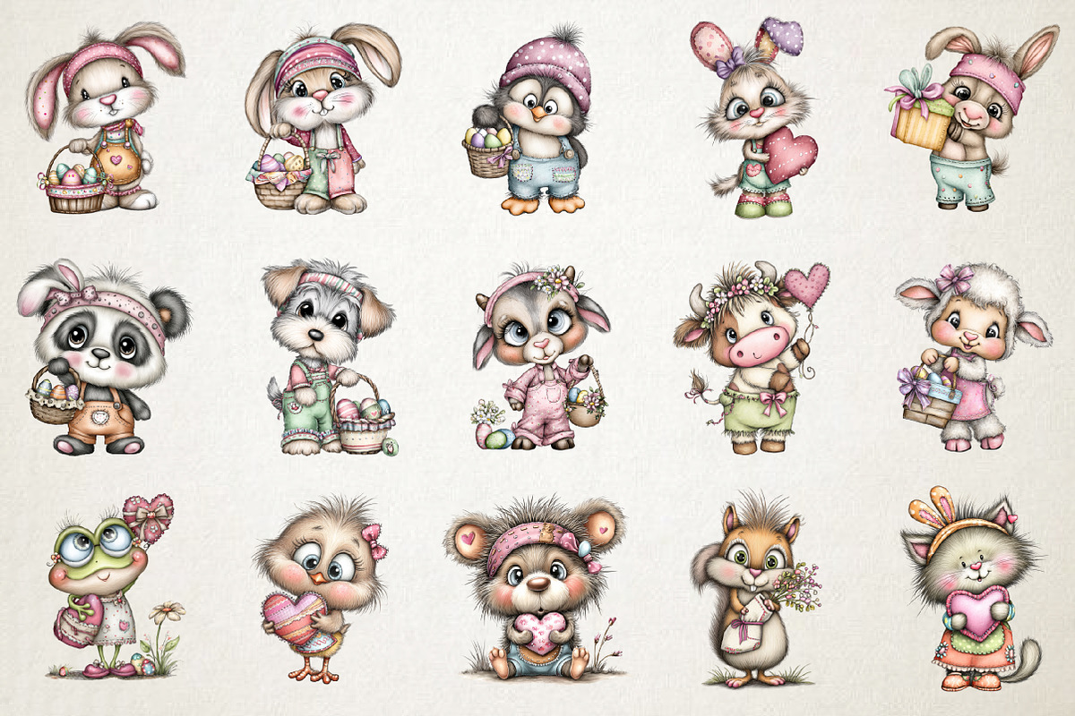 Whimsical Easter Cute Animals Set, an Animal Illustration by RobertsArt (Photo 6 of 6)