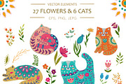 Vector Spring Cats and Plants, an Animal Illustration by Olesya Agudova (Thumbnail 3 of 7)