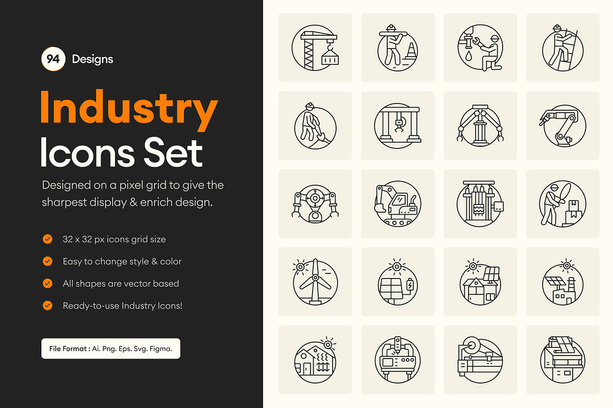94 Industry Icons, an Outline Icon by Prosymbols (Photo 1 of 7)