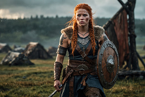 Fierce Female Warrior In Armor With, a Person Photo by Stock Shape