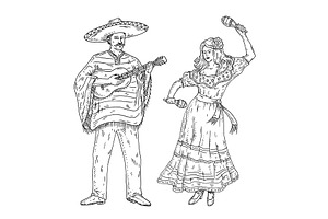 Woman and man dressed in mexican, an Object Illustration by MoreVector