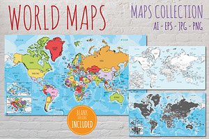 6x Illustrated Vector World Maps