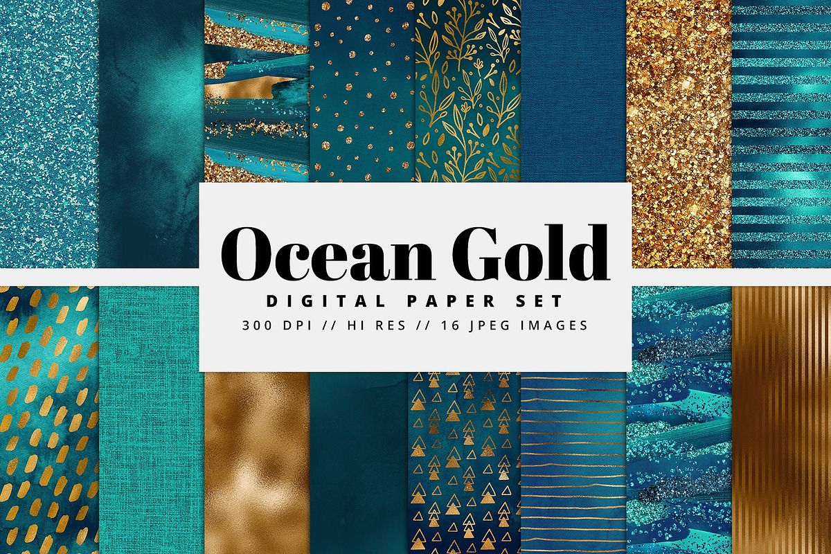 Ocean Gold Digital Paper, a Pattern Graphic by Brandi Lea Designs (Photo 1 of 5)