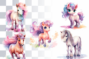 Pastel Ponies Watercolor Clipart