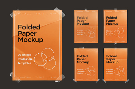 5 Folded Paper Poster Mockups