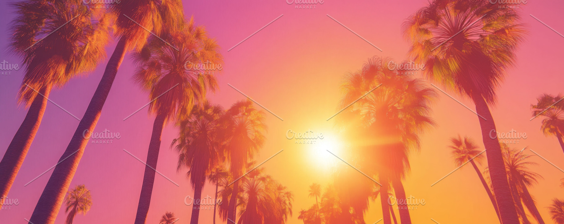 Tropical Palm Trees at Sunset with Vibrant Colors, an Abstract Photo by Natalia Klenova's Shop
