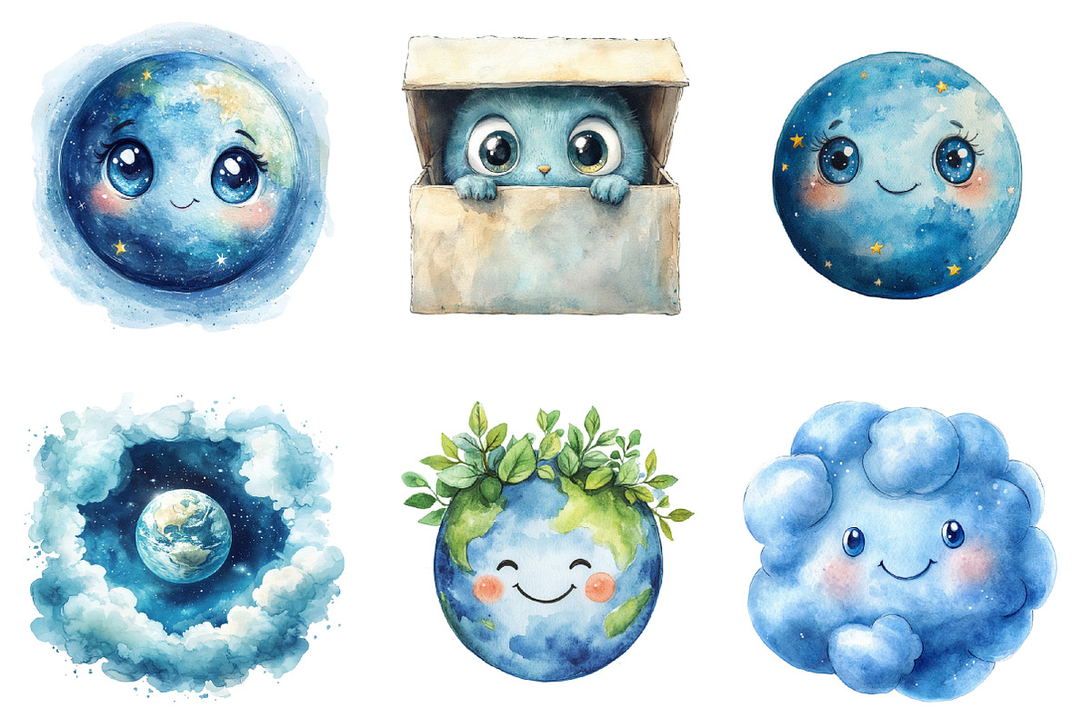 Cute Earth Clipart Sublimation, an Illustration by SinaCreation (Photo 3 of 5)