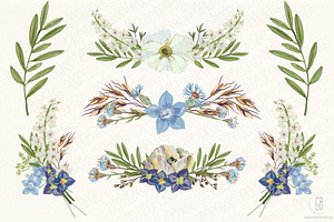 Watercolor Wildflowers Wreaths Olive