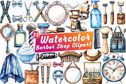 Watercolor Barber Shop Clipart, an Illustration by Libby Wishes (Thumbnail 1 of 5)