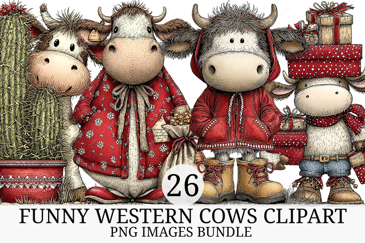 Funny Western Cows Clipart, an Illustration by Craft Nest (Photo 1 of 8)