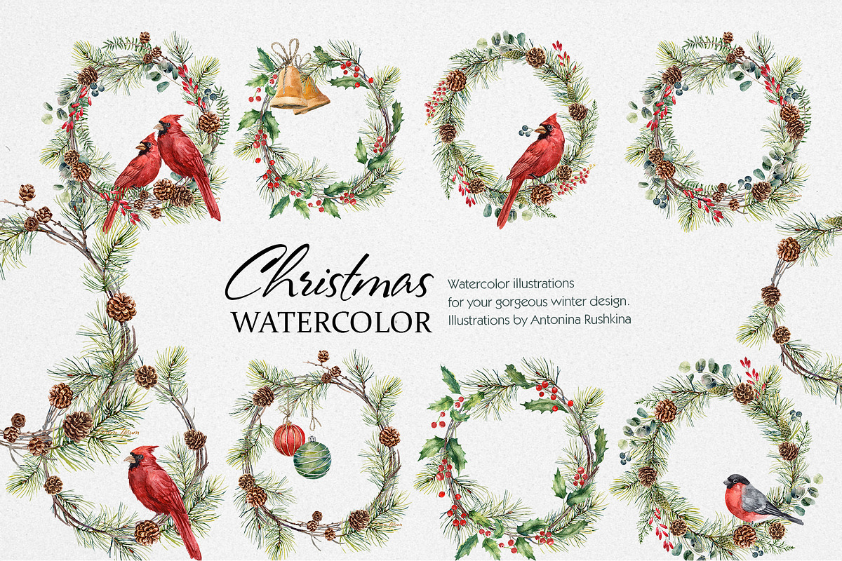 Christmas watercolor clipart, a Seasonal Illustration by RushkinaAntonina (Photo 6 of 7)