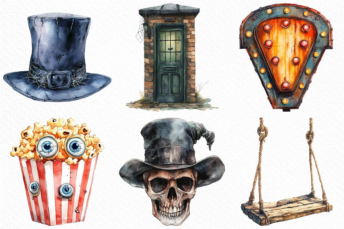 Watercolor Spooky Circus Clipart, an Illustration by Craft Nest (Photo 4 of 6)