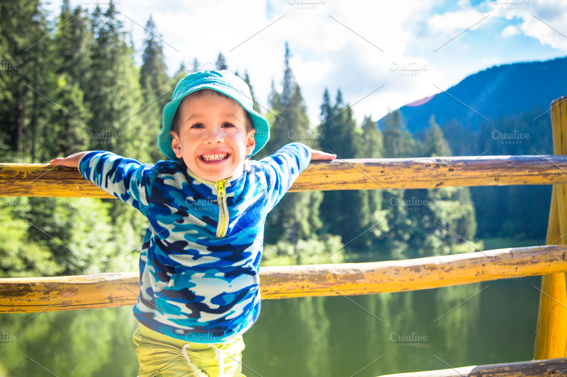 Little happy child toddler boy outdoor featuring blue, boy, and caucasian, a Person Photo by Nadia-nb