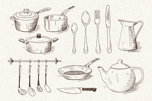 Kitchenware. Vector Sketches.