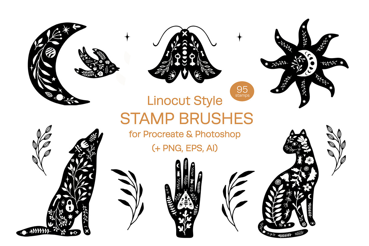 Linocut Style Stamp Brushes, a Brush Add-On by NinaFedorova (Photo 1 of 8)