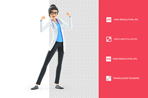 3D Cartoon Female Doctor Flexing Arm, a Person Illustration by 3DMask