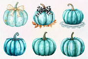 Watercolor Teal Pumpkins Clipart, an Illustration by CreationArt (Thumbnail 4 of 5)