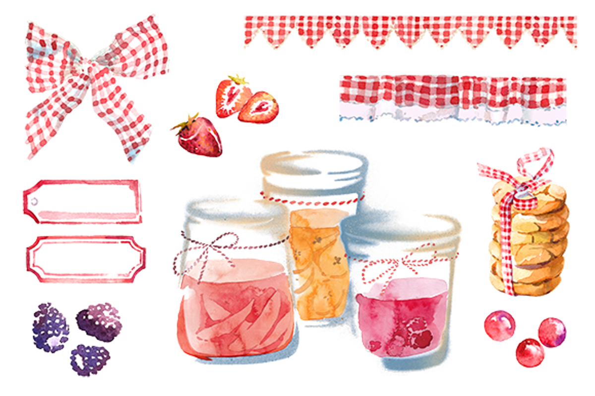 Watercolor Berry Jam clipart set, an Illustration by masha gross (Photo 1 of 4)