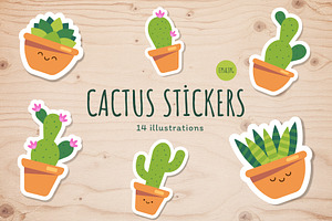 Cute succulents and cactus stickers