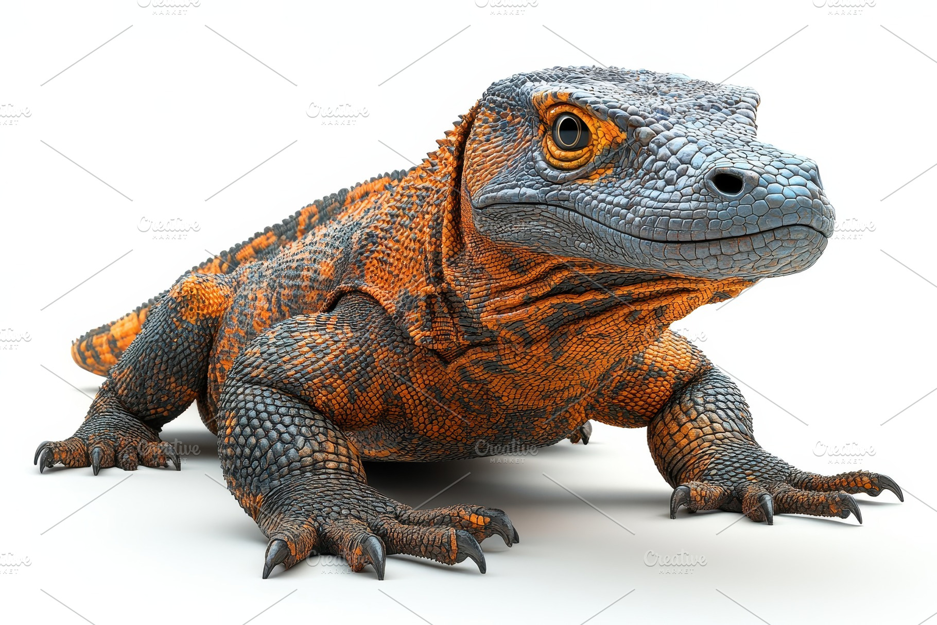Colorful lizard under bright lightin, a Photo by Tanuart