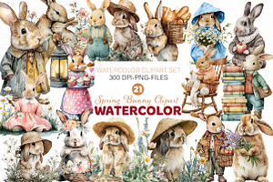 Watercolor Spring Bunny Clipart, an Illustration by Designworld