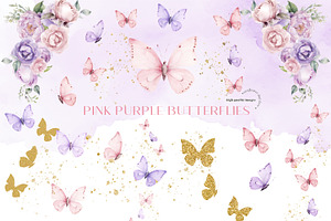 Purple Butterflies Roses Clipart, an Illustration by Sunflower Day Love