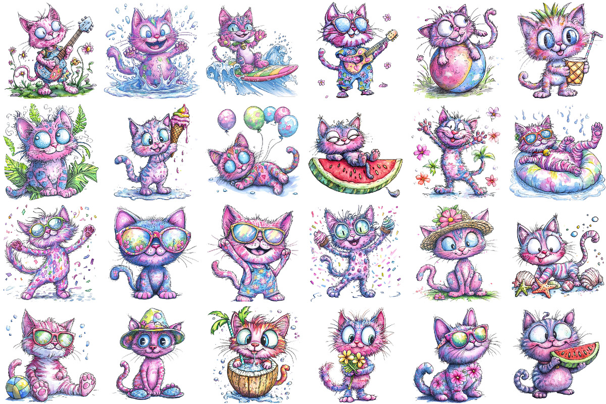 Whimsical Summer Cat Png Clipart, an Illustration by designcity5 (Photo 2 of 5)