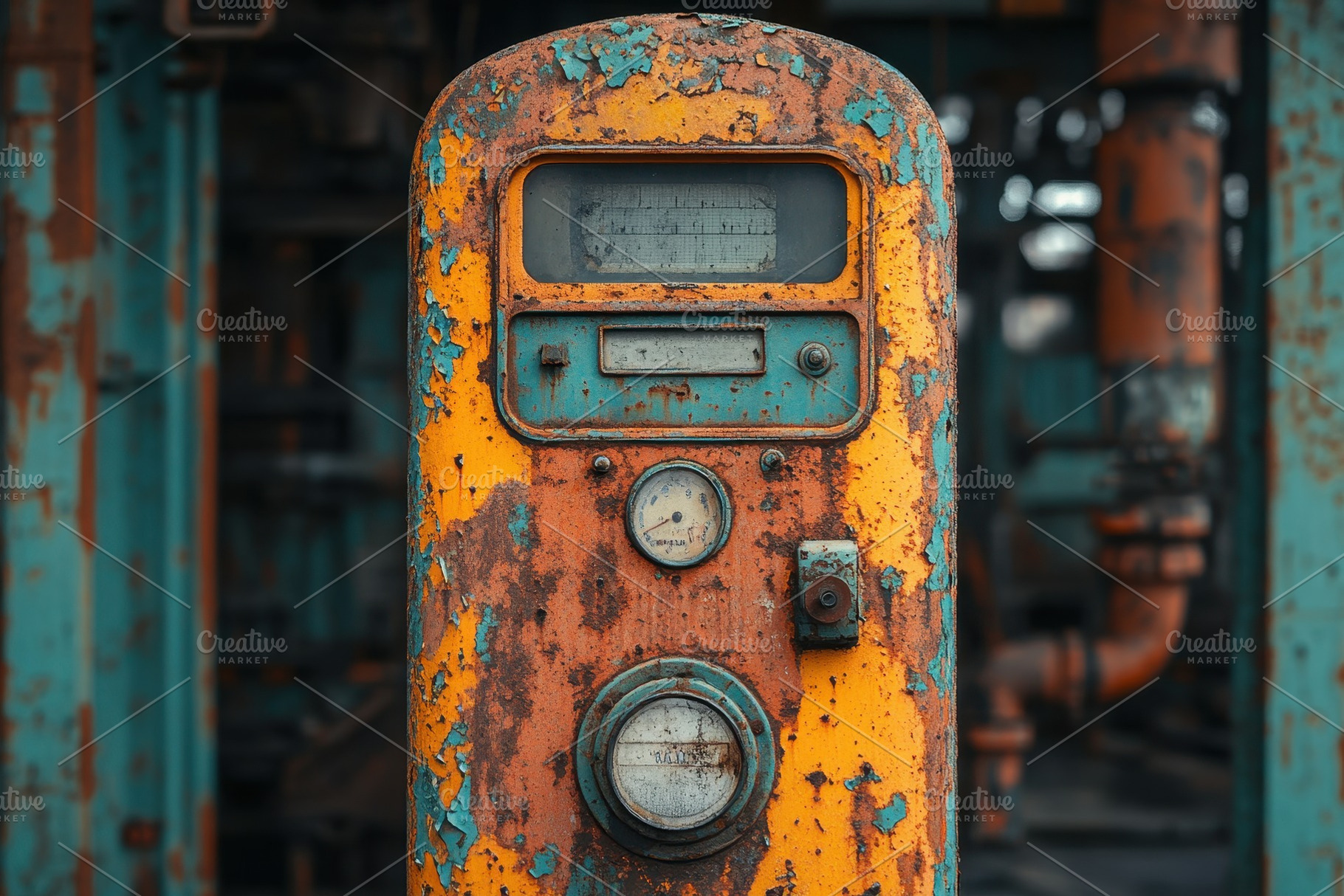 Vintage gas pump stands in an abando, a Photo by Tanuart