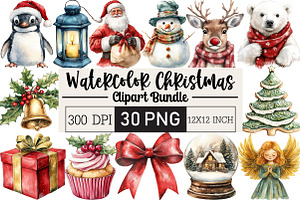 Watercolor Christmas Clipart Bundle, an Illustration by Black Bird Studio