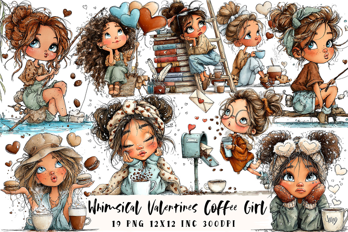 Valentine Coffee Girl Clipart, an Illustration by OK Design (Photo 1 of 6)
