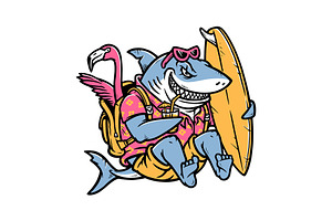 shark holding a surfboard, an Animal Illustration by gunaonedesign