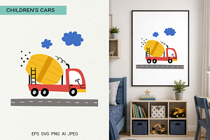 Cute Car Concrete Mixer Poster Print, a Transportation Illustration by Irina Ostapenko