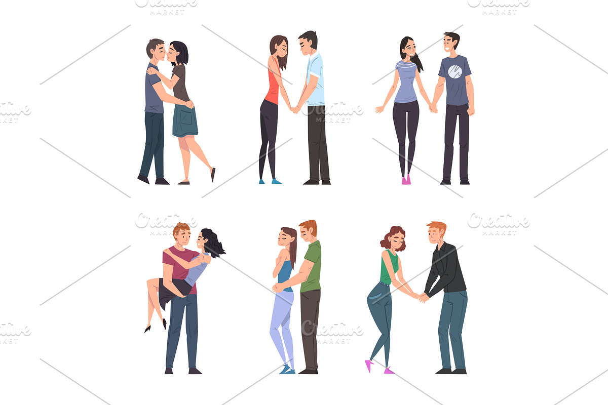 Happy Couples in Love Embrace and, a Person Illustration by TopVectors