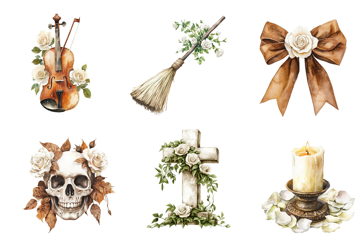 Brown Halloween & White Roses Clipar, an Illustration by CreationArt (Photo 3 of 5)