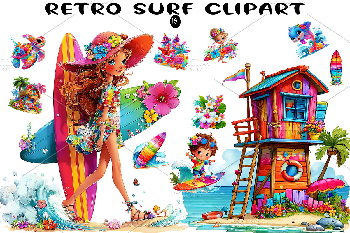 Retro Surf Clipart, a Seasonal Illustration by CreationArt (Photo 1 of 4)