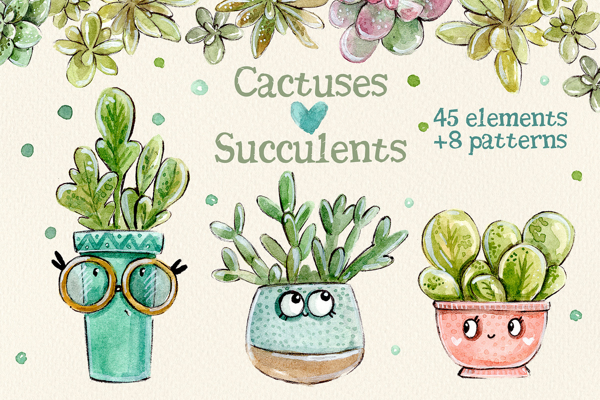 Cacti & Succulents set +8 patterns, a Decorative Illustration by Kristina Crocus (Photo 1 of 5)