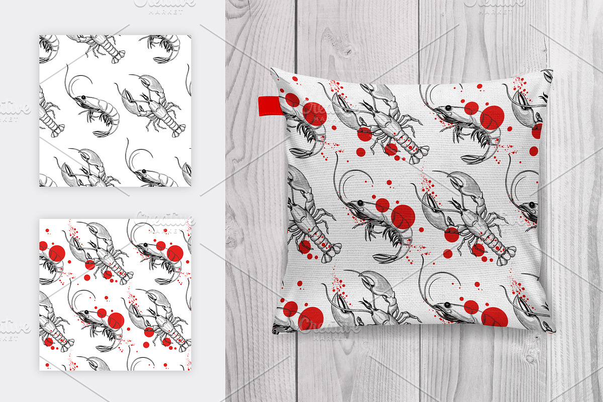 Seafood. Shrimp and lobster., an Animal Illustration by VitalinaGofman (Photo 6 of 13)