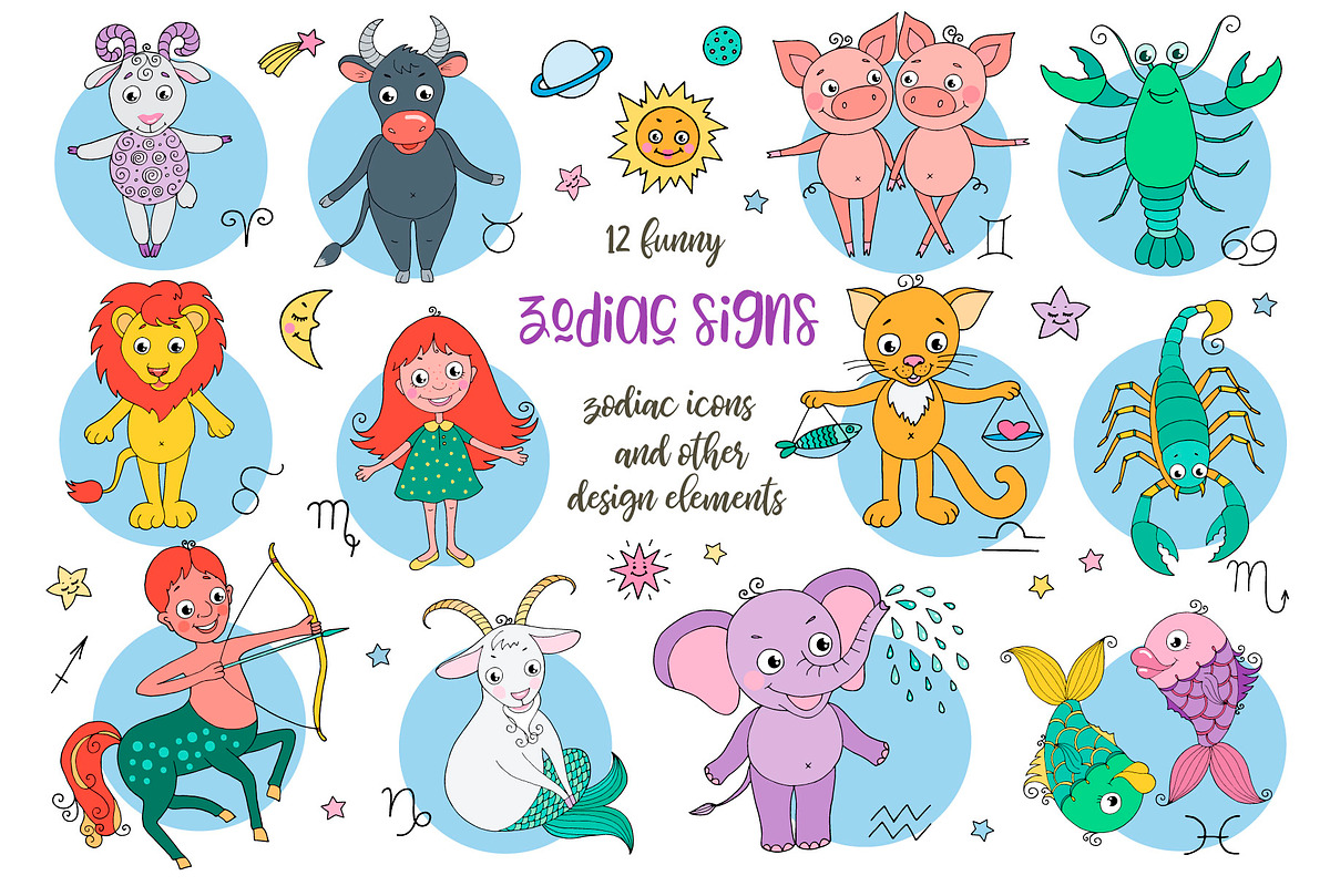 Cute Zodiac signs, an Object Graphic by Maya Ivart (Photo 2 of 10)