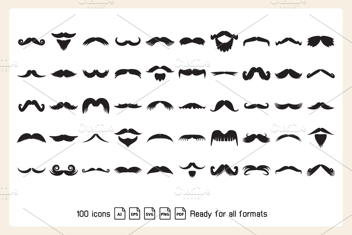 Moustache Icons Set Illustration, a Solid Icon by Designfour (Photo 3 of 6)
