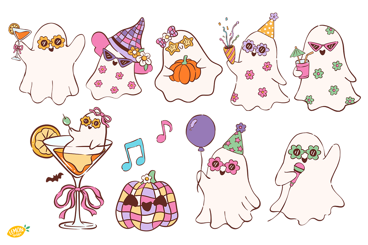 Groovy Ghost Party Clipart Bundle, a Seasonal Illustration by LemonDesign (Photo 2 of 3)