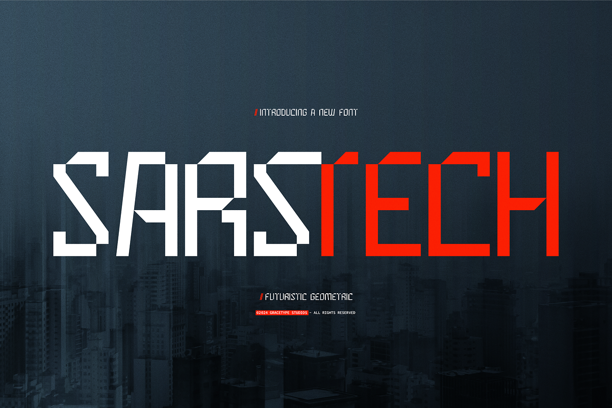 Sarstech | Futuristic Geometric, a Sans Serif Font by gracetype_studio (Photo 1 of 12)