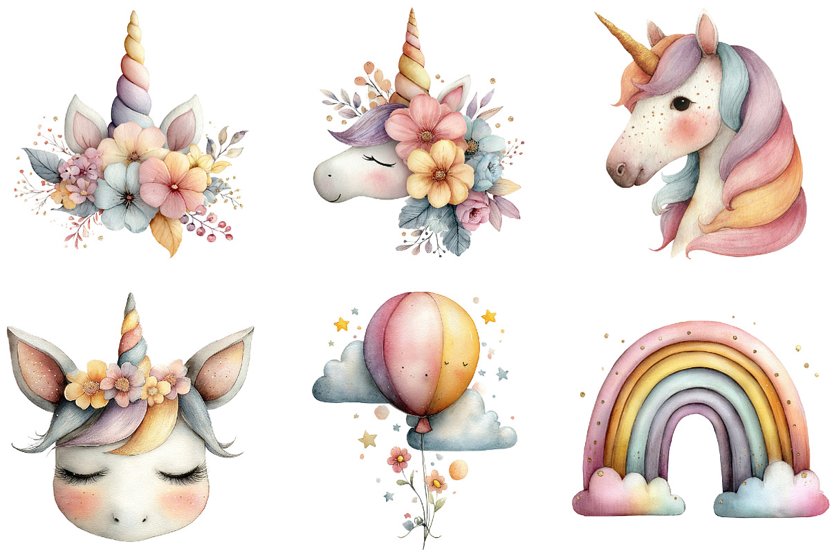 Watercolor Unicorn World Clipart Bun, an Illustration by Sublimation Artist (Photo 7 of 7)