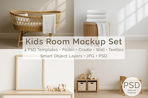 Kids Room Mockup PSD. Wall, Textile