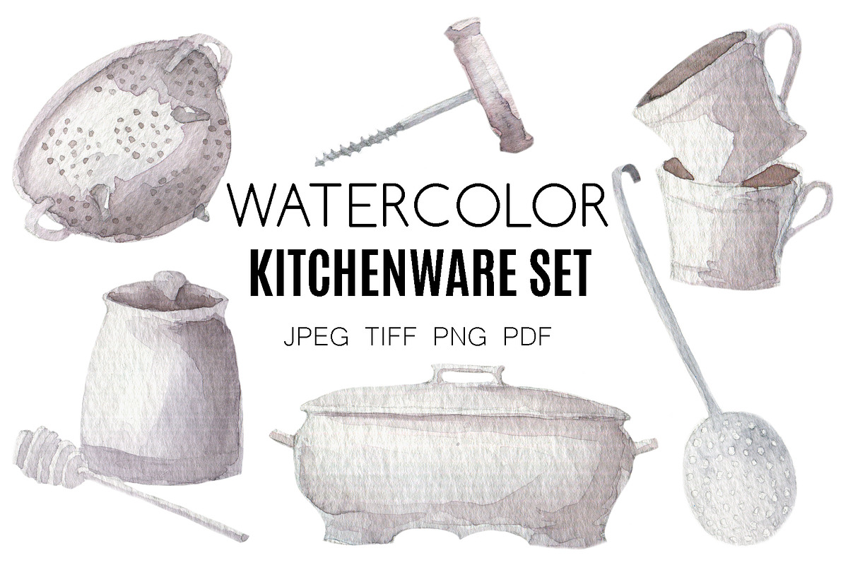Watercolor kitchenware hand painted, an Illustration by My watercolor shop (Photo 1 of 7)